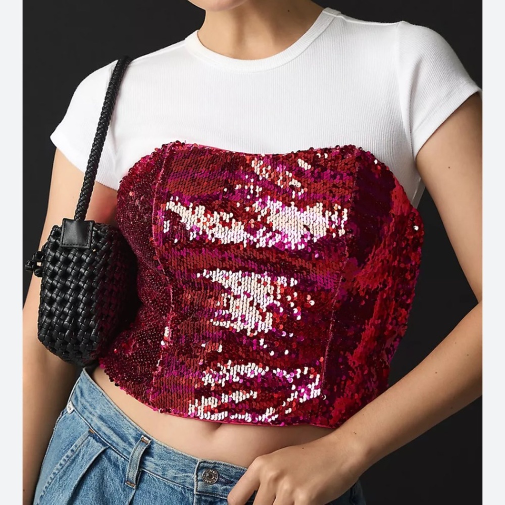 Anthropologie Hutch Sequin Tube Top with Bow Back size 10 NWT